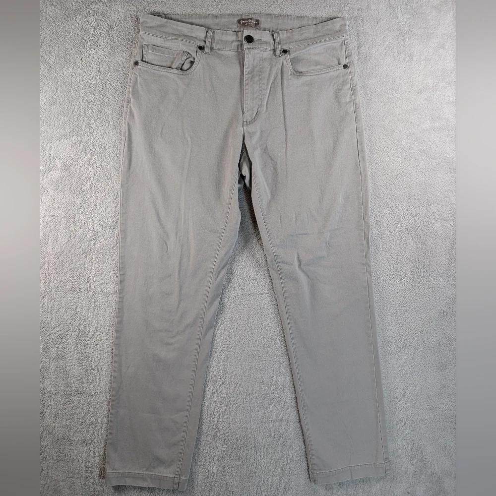 Hickey Freeman Men Grey 5 Pocket Straight Leg Stretch Cotton Pants 34x30